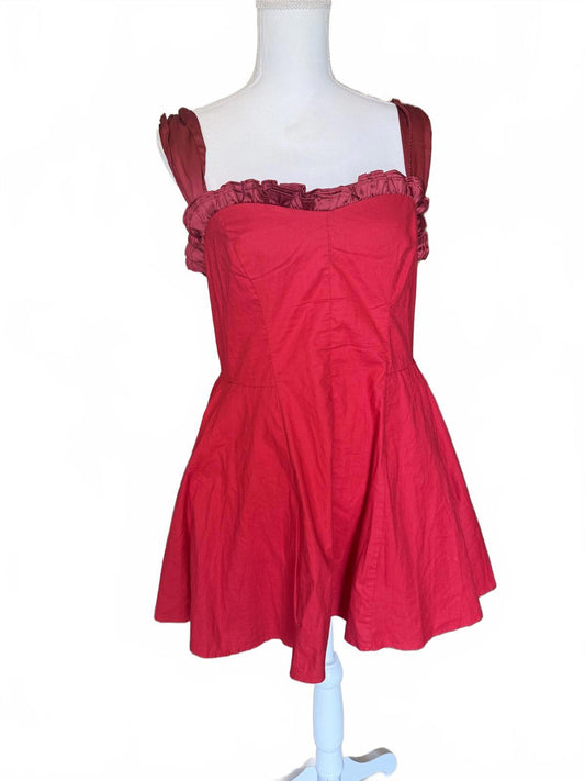 New Free People Red Sleeveless Ruffled Mini Dress, Small