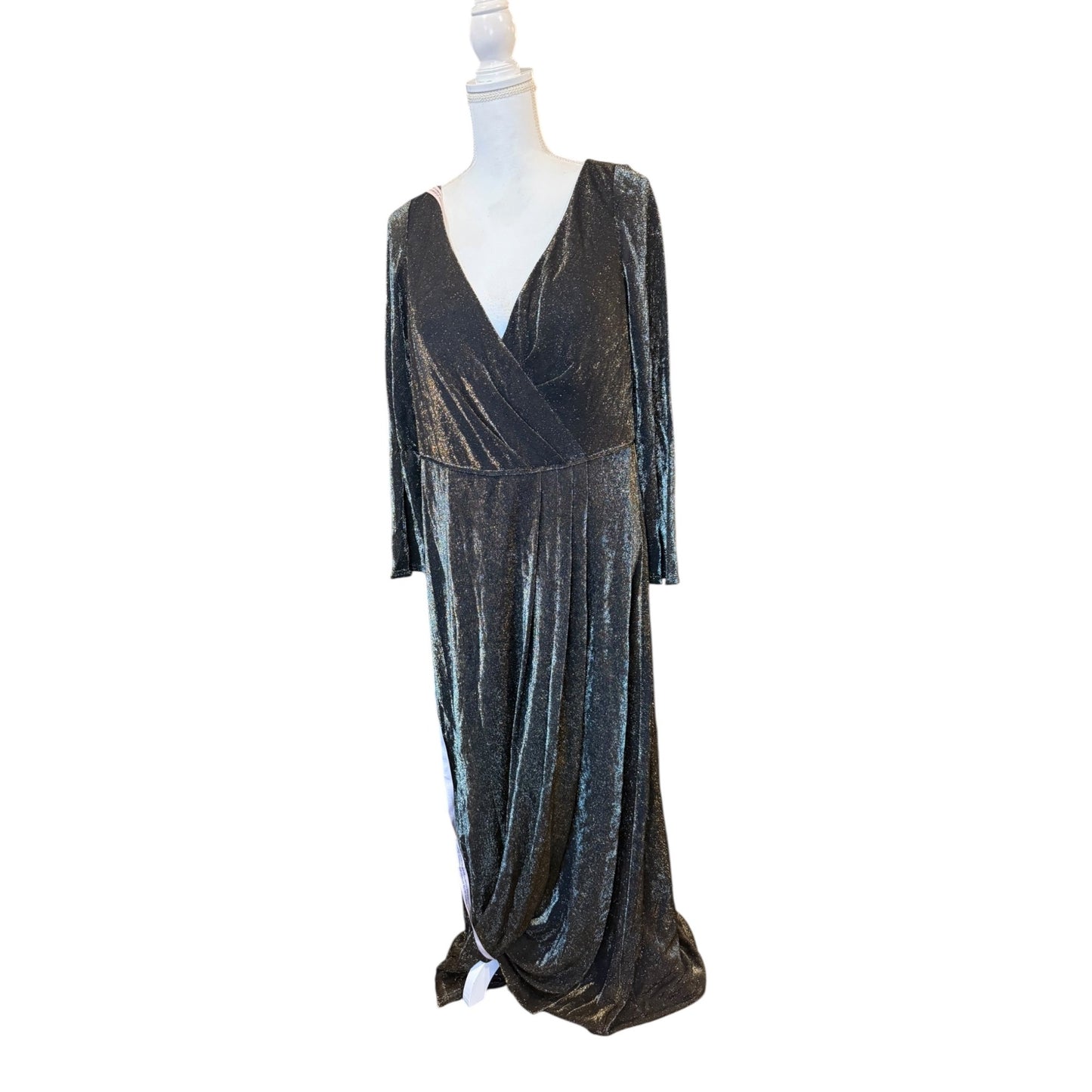 Ieena For Mac Duggal Long Sleeve Faux Wrap A Line Gown, Size 14 NWT