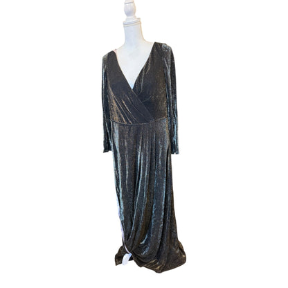 Ieena For Mac Duggal Long Sleeve Faux Wrap A Line Gown, Size 14 NWT