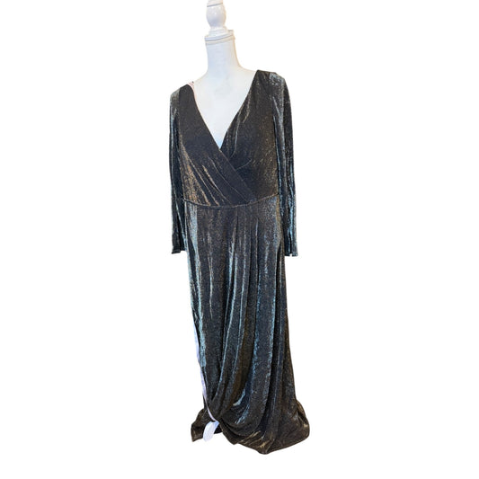 Ieena For Mac Duggal Long Sleeve Faux Wrap A Line Gown, Size 14 NWT