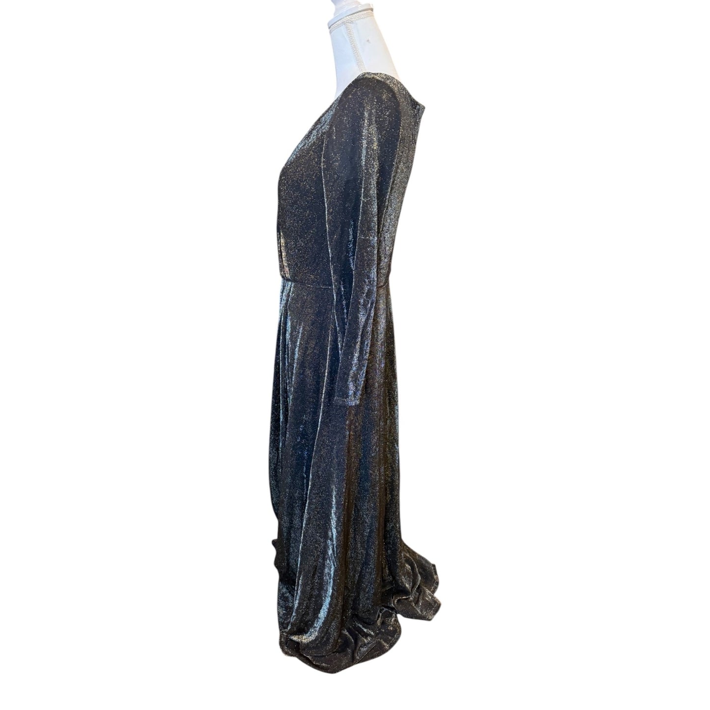 Ieena For Mac Duggal Long Sleeve Faux Wrap A Line Gown, Size 14 NWT