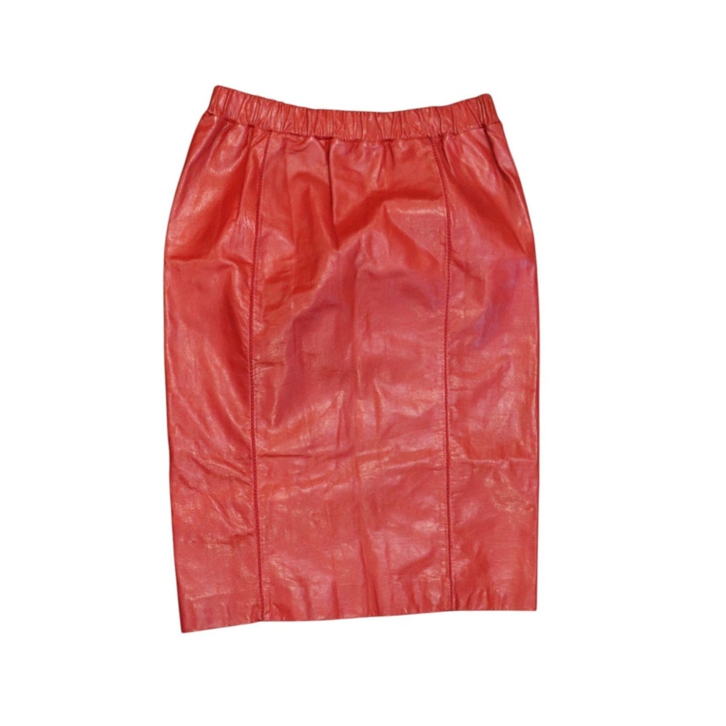 Bottega Veneta Red Leather Pencil Skirt Elastic Waist, Size 44/US 8