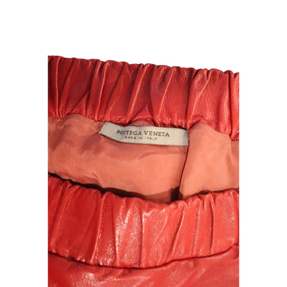 Bottega Veneta Red Leather Pencil Skirt Elastic Waist, Size 44/US 8