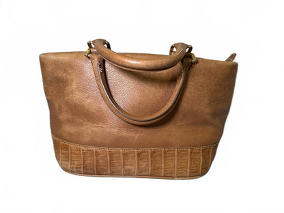 Loewe Brown Leather Tote Bag with Croc-Embossed Trim