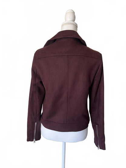 New Loft Women's Brown Faux Suede Moto Jacket, XS