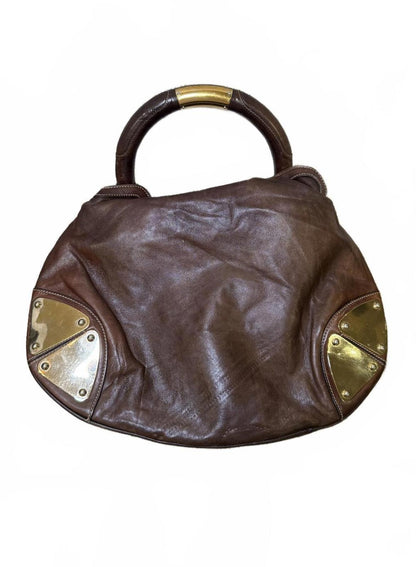 Gucci Vintage Indy Hobo Brown Leather Top Handle Bag