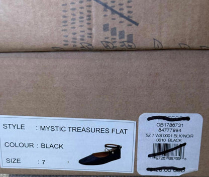 Free People New Mystic Treasures Black Leather Ankle Strap Flats, Size 7
