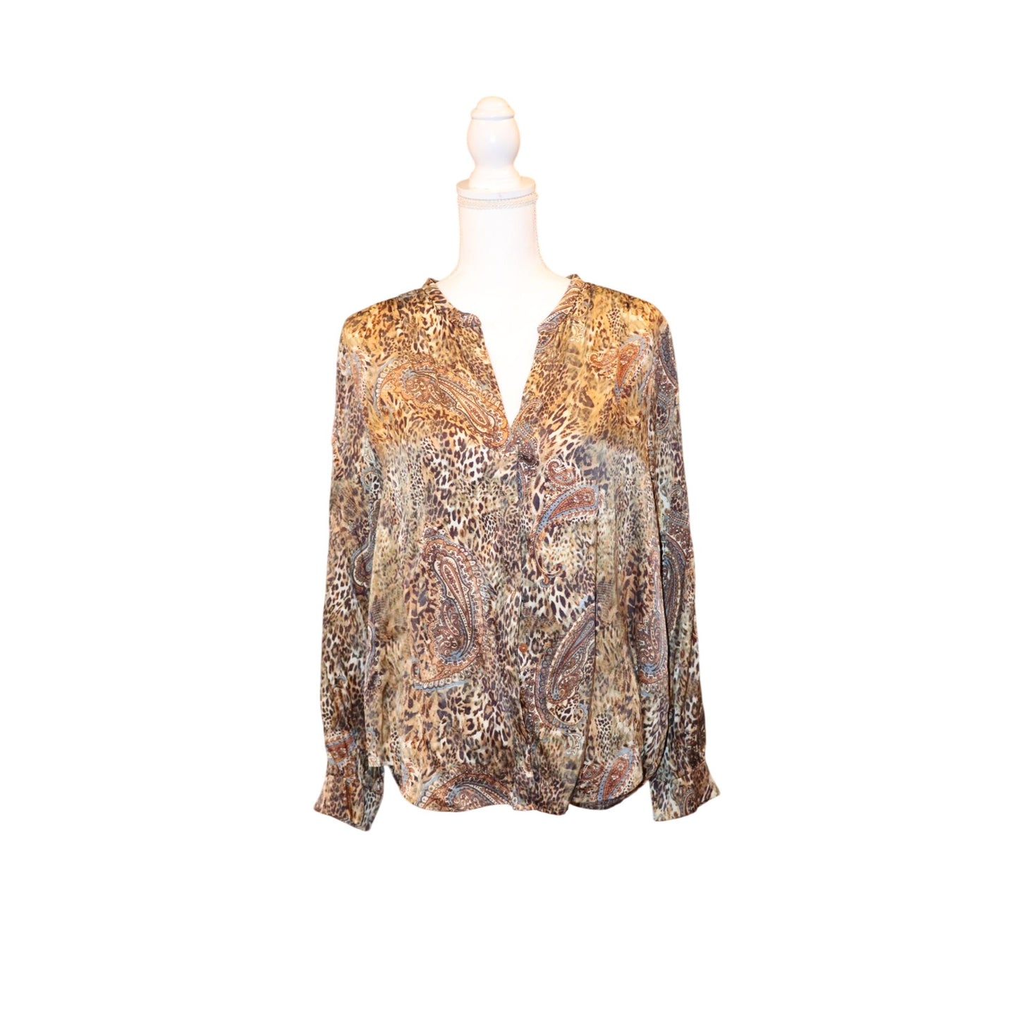 L'Agence Valencia Leopard and Paisley Silk Blouse, Large