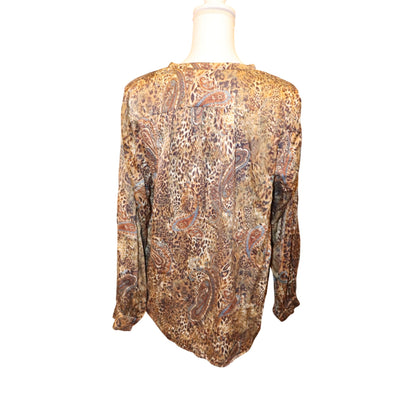 L'Agence Valencia Leopard and Paisley Silk Blouse, Large