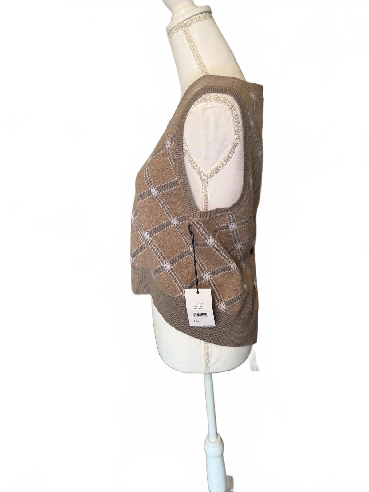 New Re/Done Brown Argyle Pattern Button-Back Sweater Vest, Large