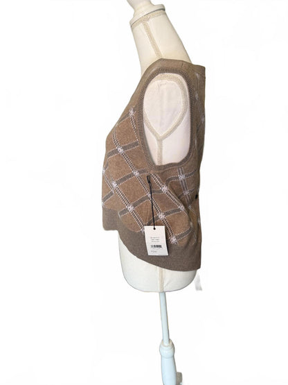 New Re/Done Brown Argyle Pattern Button-Back Sweater Vest, Large