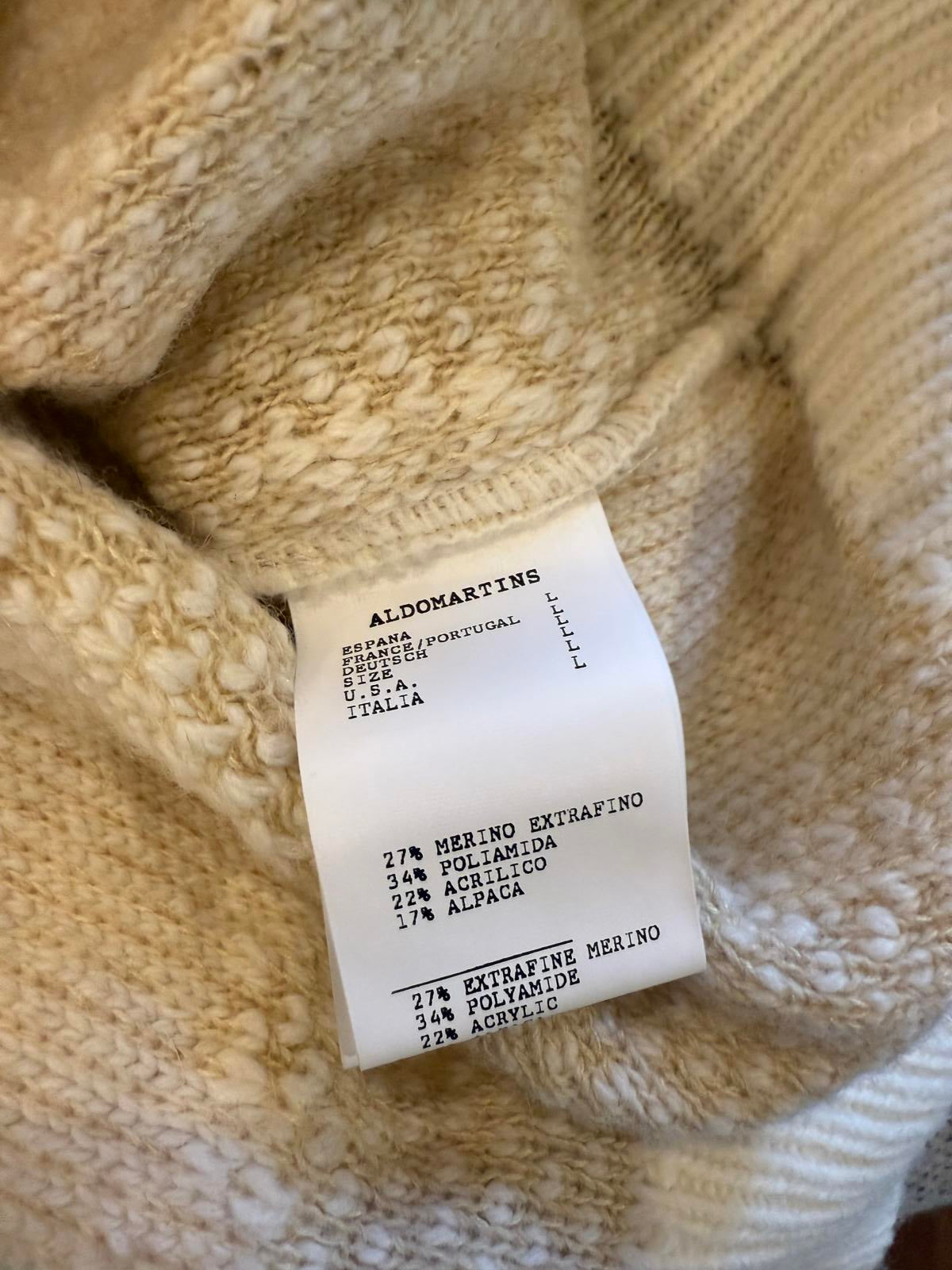 New Aldo Martins Beige and White Patterned Knit Sweater, Size Large