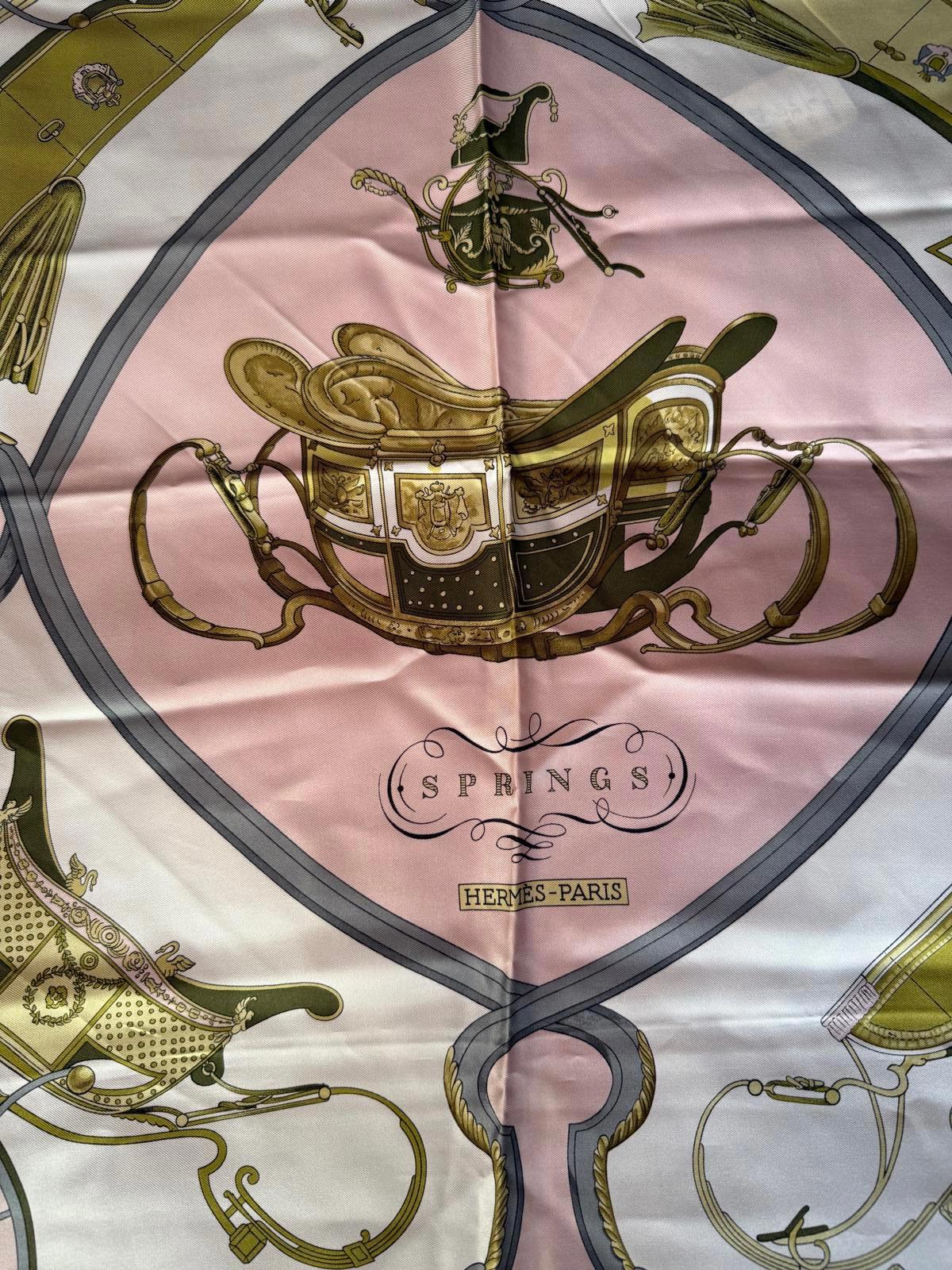 Hermès Paris Pink Silk Scarf with Springs Design
