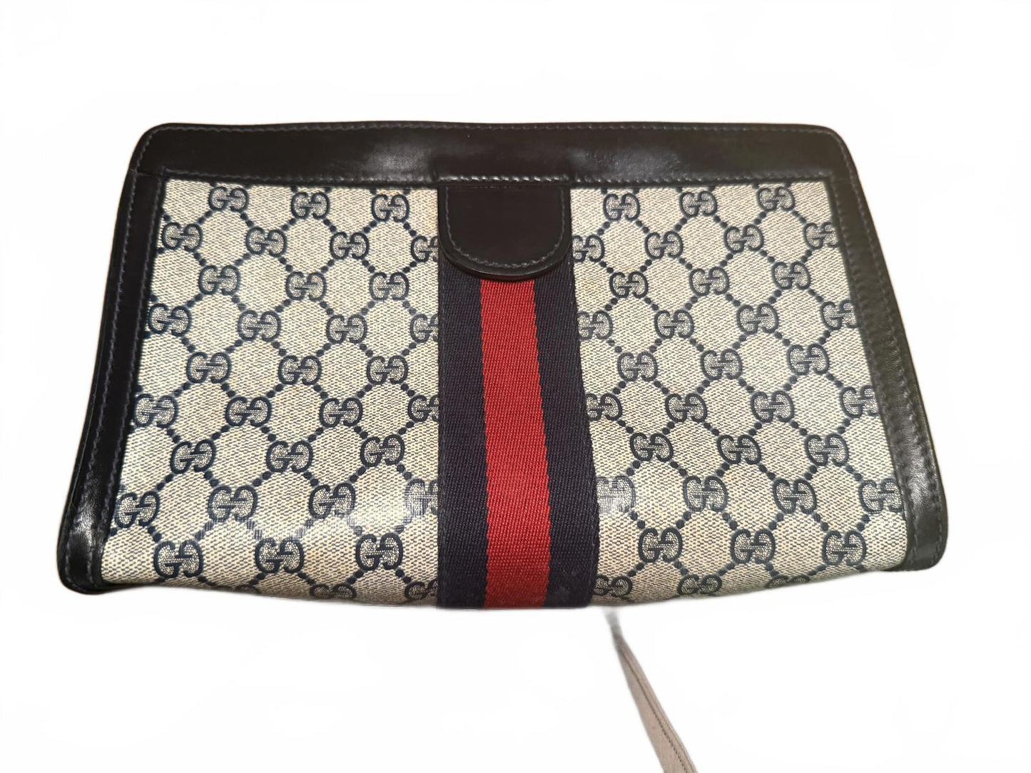 Gucci Monogram Canvas Clutch with Leather Trim