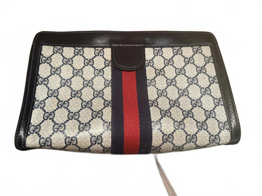 Gucci Monogram Canvas Clutch with Leather Trim