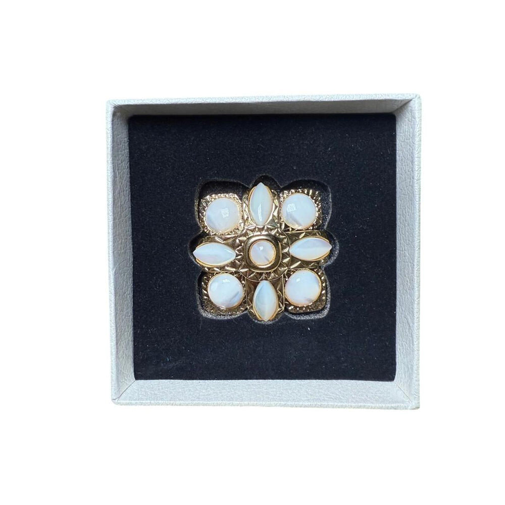 Front view: Vintage St John Gold Tone Mother of Pearl Brooch Pin