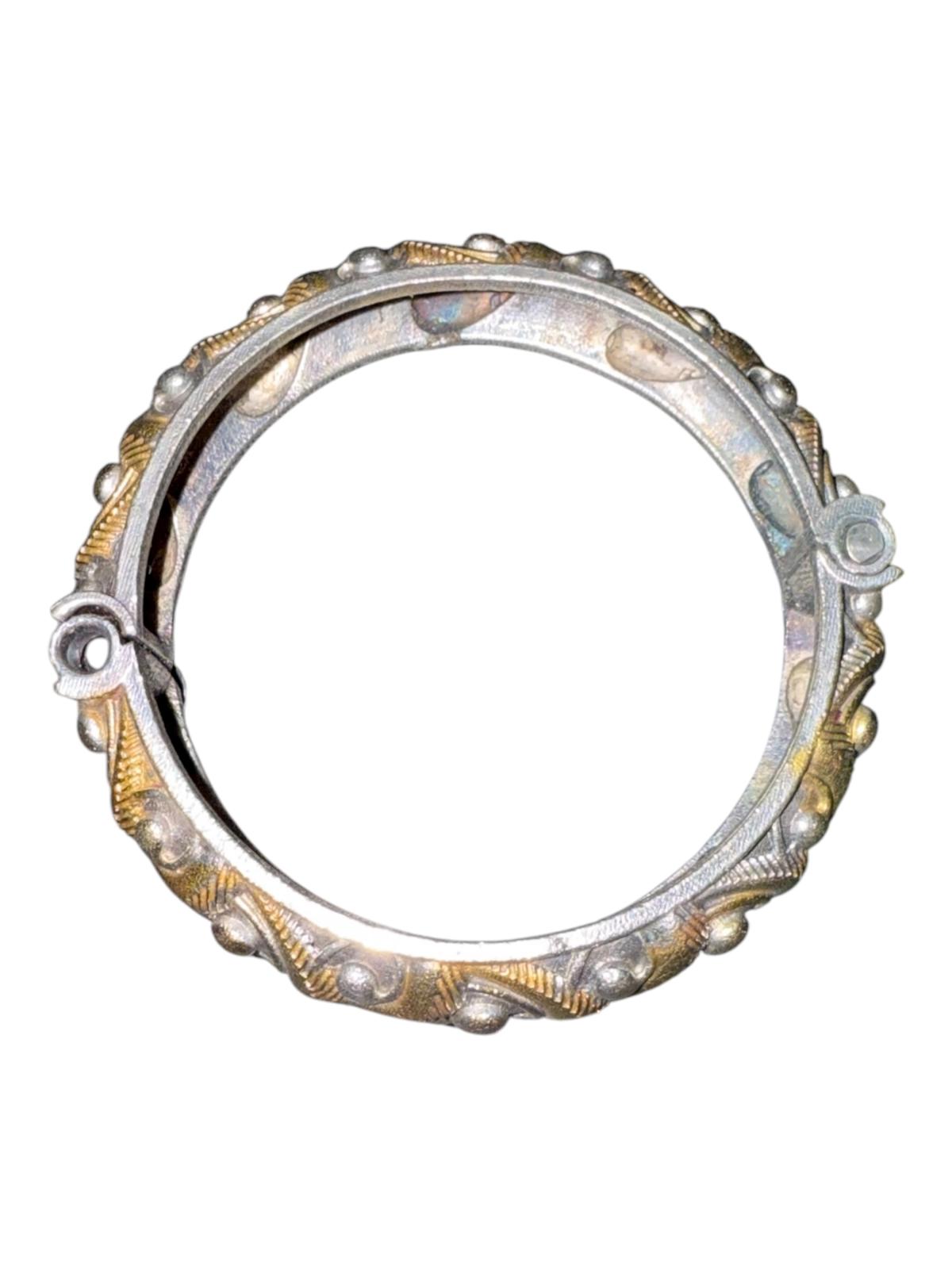 Vintage Oxidized Silver and Gold Tone Bangle Bracelet