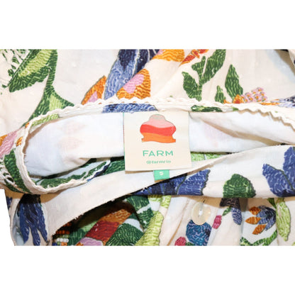 Farm Rio Floral Embroidered Long Sleeve Romper With Belted Waist Button Front And Ruffle Accents Size Small