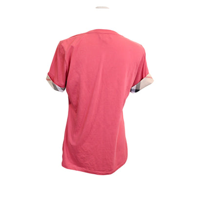 Burberry Ancholme Light Red T-Shirt With Check Cuff Sleeves, Size Large