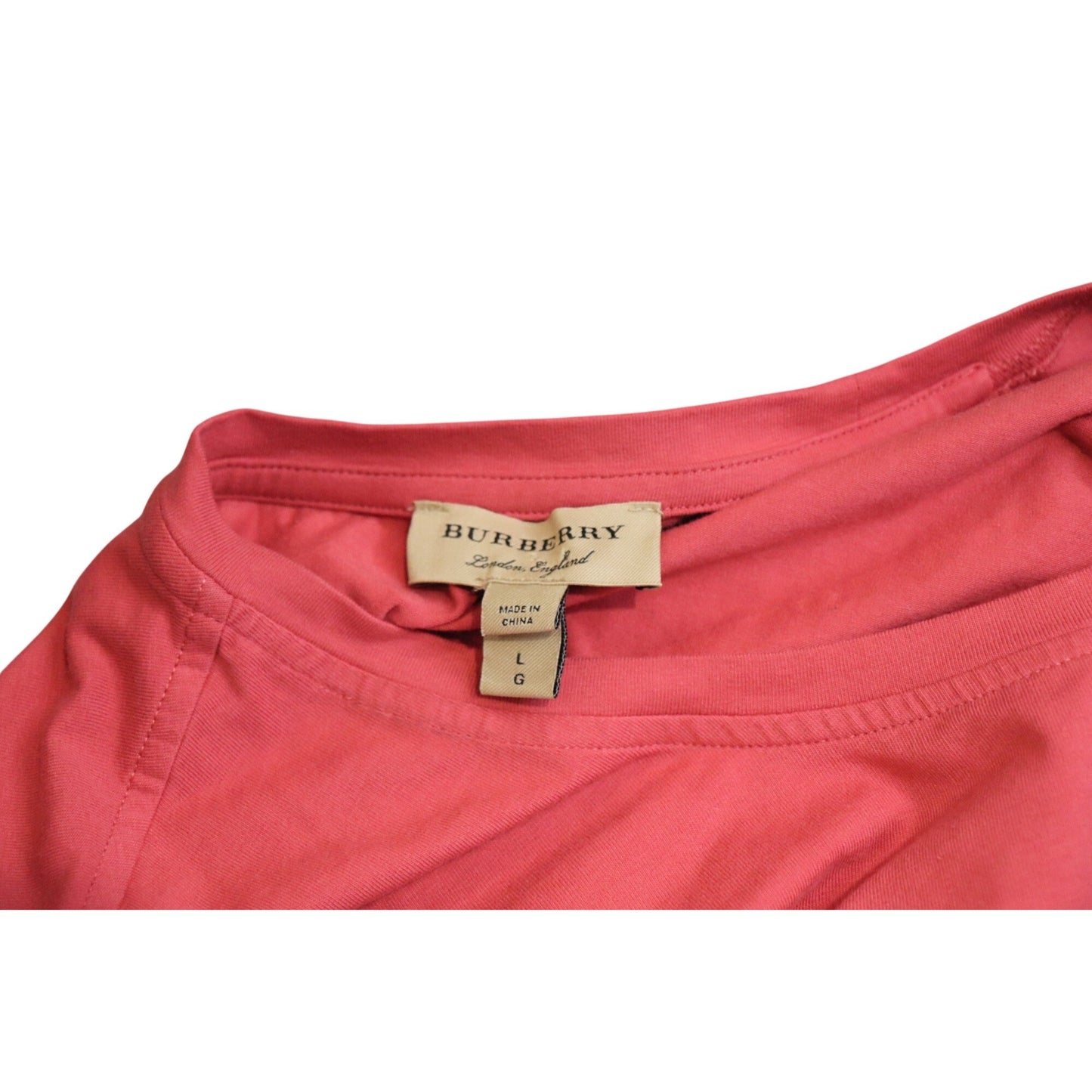 Burberry Ancholme Light Red T-Shirt With Check Cuff Sleeves, Size Large