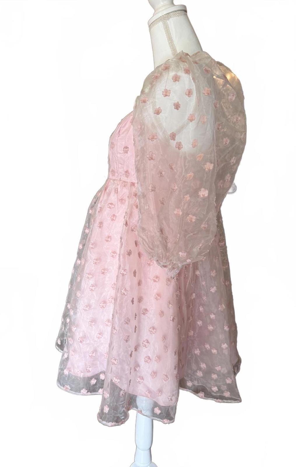 New Lulu Pink Sheer Puff Sleeve Babydoll Mini Dress, XL