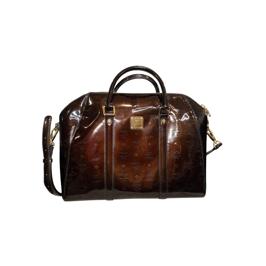 MCM Ivana Boston Brown Satchel Bag