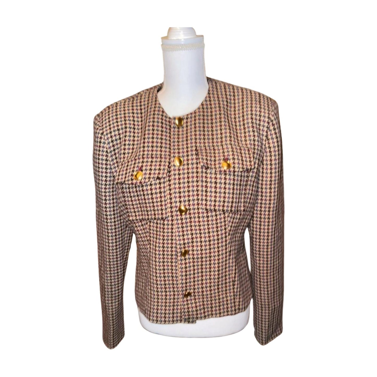 New Ronny Kobo Houndstooth Pattern Blazer Jacket with Gold Buttons