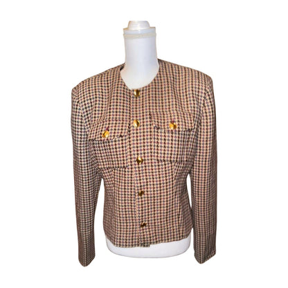New Ronny Kobo Houndstooth Pattern Blazer Jacket with Gold Buttons
