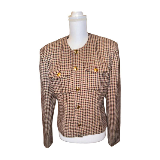 New Ronny Kobo Houndstooth Pattern Blazer Jacket with Gold Buttons