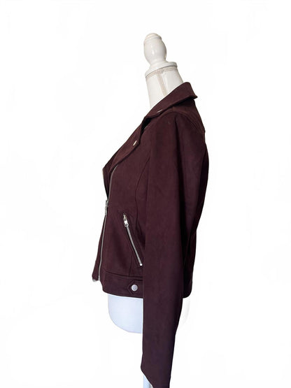 New Loft Women's Brown Faux Suede Moto Jacket, XS