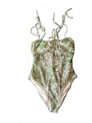 New Berlook Green and White Patterned One-Piece Swimsuit, XS