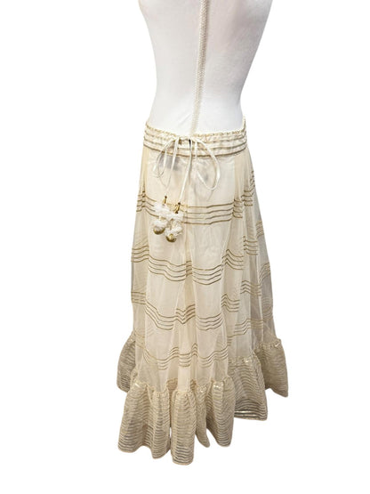 New Nazila Couture Sheer Gold-Trimmed Maxi Skirt, size Medium