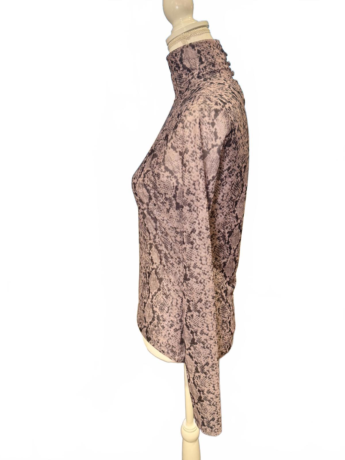 Cinq a Sept Mesh Long Sleeve Turtleneck Top with Snake Print, Large