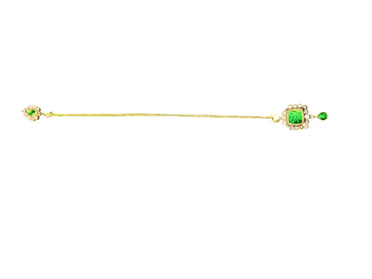 Vintage Gold Tone Necklace with Green Gemstone and Clear Crystal Accents
