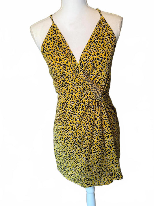 BCBG Yellow and Black Patterned Women's Mini Dress, size 4