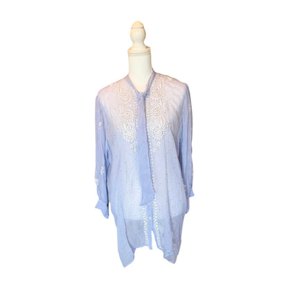 New Nazila Couture Embroidered Sheer Lavender Tunic Top, Large