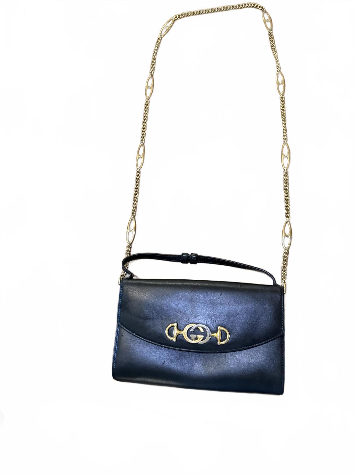 Gucci Zumi Black Leather Shoulder Bag with Gold Chain Strap