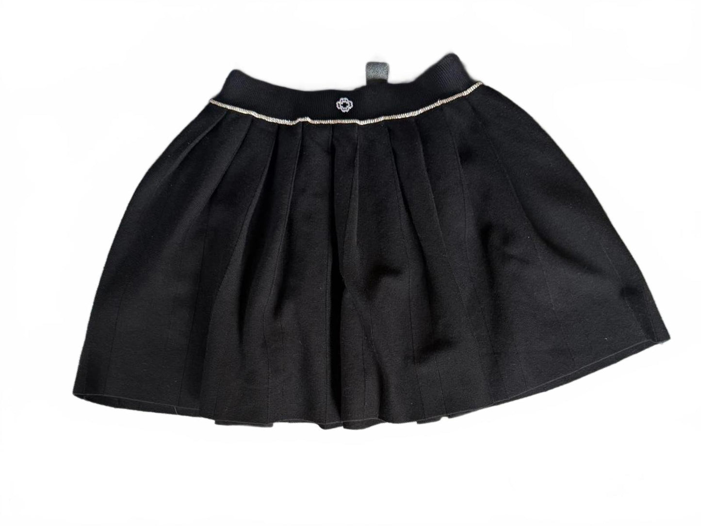 Maje New Black Pleated Mini Skirt with Decorative Waistband, Size 36/Small