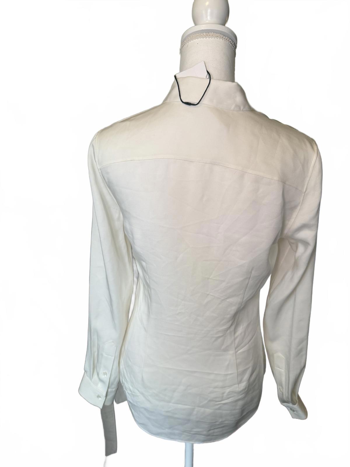 New Theory White Long Sleeve Silk Button-Up Shirt, size Small