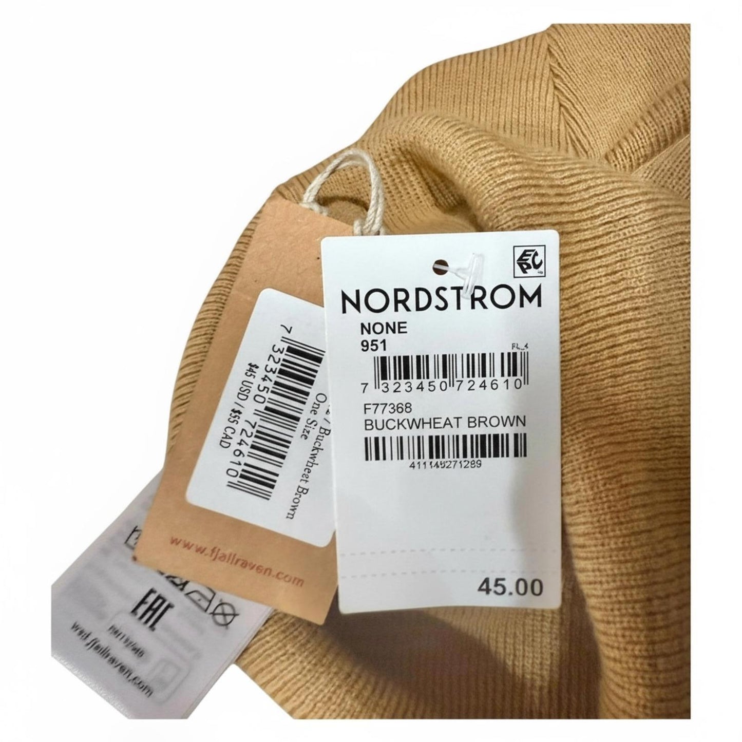 New Fjällräven Buckwheat Brown Knit Beanie Hat