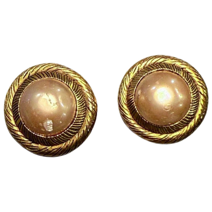 Vintage Chanel Round Pearl Clip-On Earrings – Gold-Tone (Made in France)
