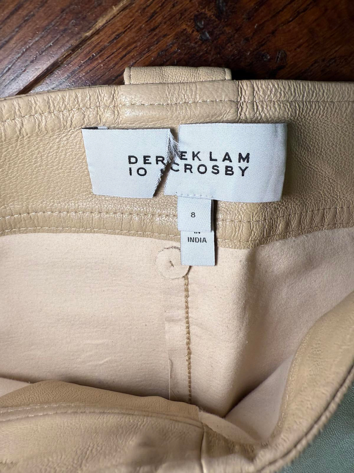 New Derek Lam 10 Crosby Women's Beige Leather Pants, Size 8