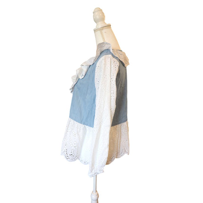 Roller Rabbit Aster Magda Top Blue & White Eyelet Ruffle Blouse, Medium NWT
