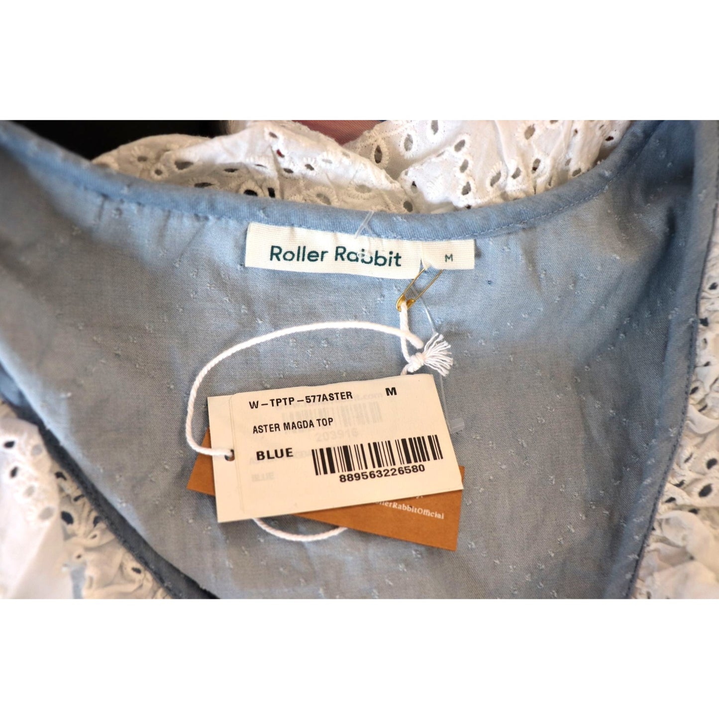 Roller Rabbit Aster Magda Top Blue & White Eyelet Ruffle Blouse, Medium NWT