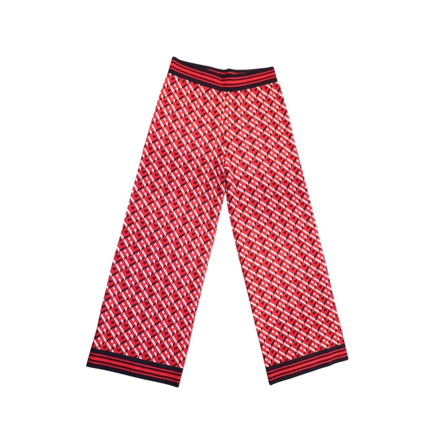 Carolina Herrera Red Geometric-Print Wide-Leg Pants XS