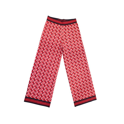 Carolina Herrera Red Geometric-Print Wide-Leg Pants XS
