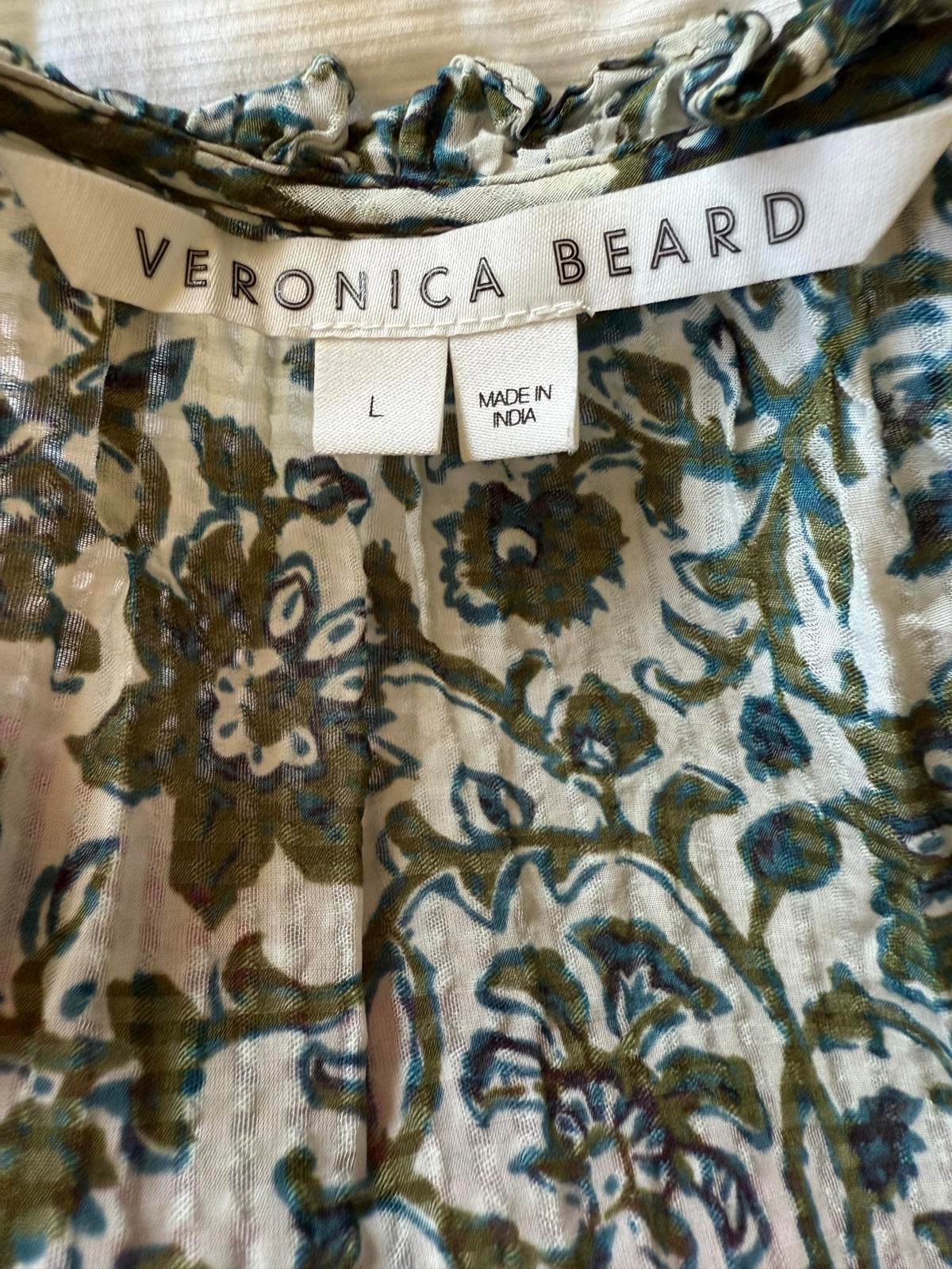 Veronica Beard Danica Floral Ruffled Long-Sleeve Mini Dress, Size Large