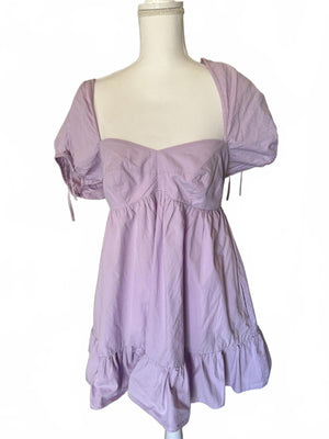 Amanda Uprichard Lilac Puff Sleeve Casual Dress with Ruffle Hem, Medium