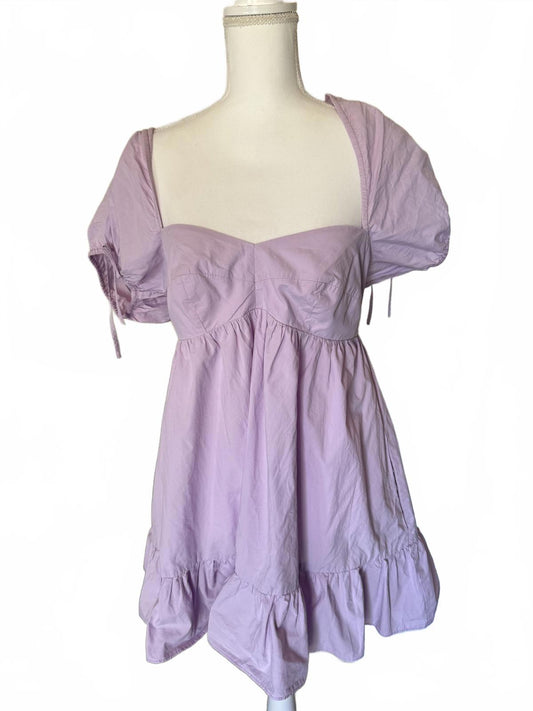 Amanda Uprichard Lilac Puff Sleeve Casual Dress with Ruffle Hem, Medium