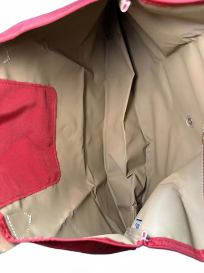 Longchamp Le Pliage Red Nylon and Brown Leather Handbag